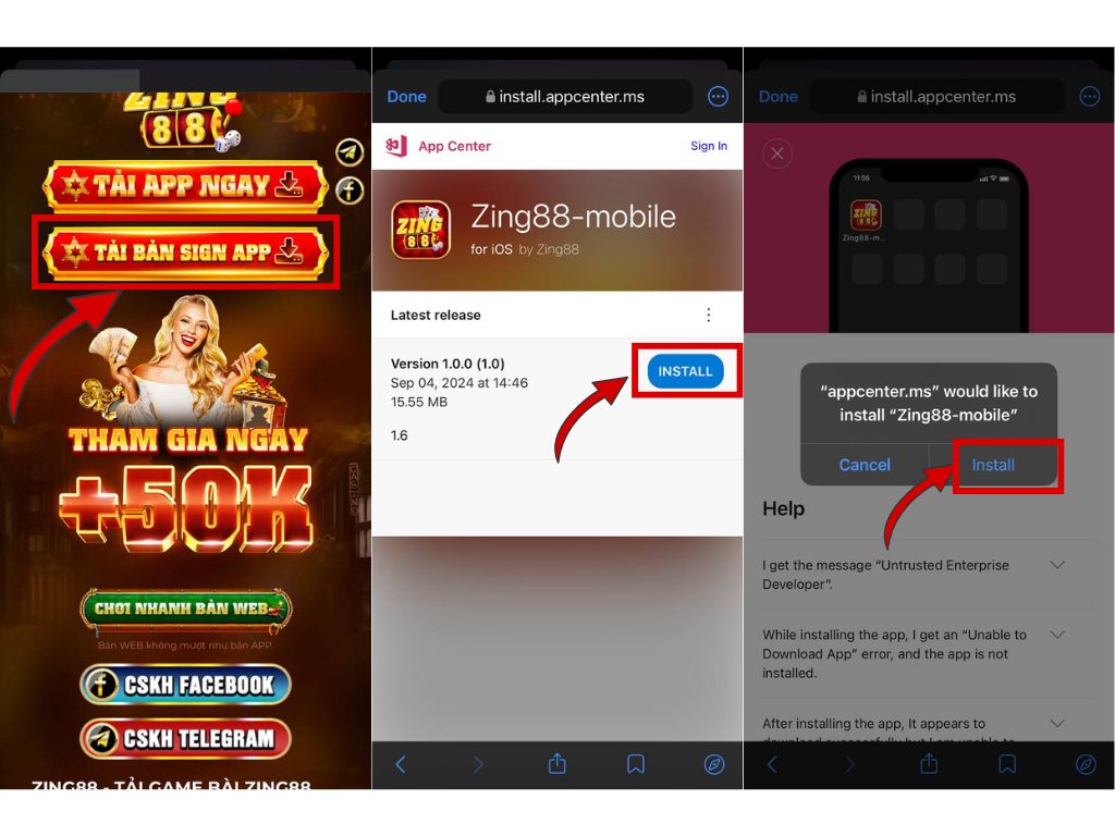 Quy trình tải app Zing88 trên điện thoại iPhone